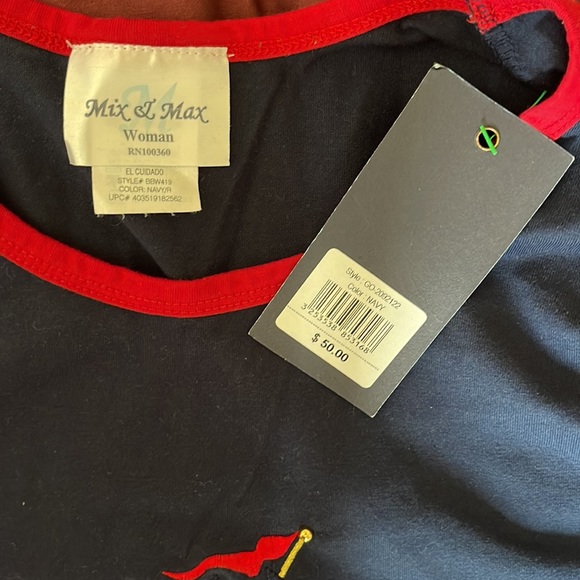 Mix & Max woman blouse 26/28W Navy top embroidered. Navy/red. Marine top - Picture 7 of 8
